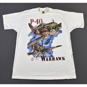 Rare Vintage 90s P-40 Warhawk 1995 Brenda Benson Design Fort Worth Texas Art Tee